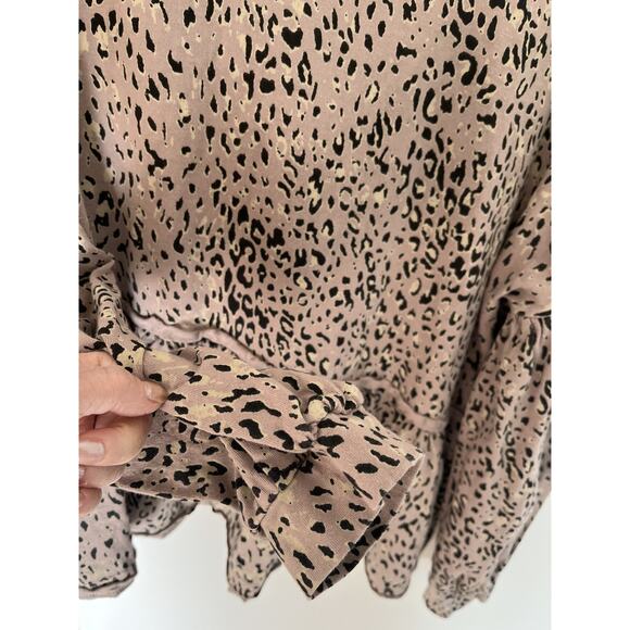 Fate Women's L Baby Doll Animal Print Boho Y2K Ruffle Cotton Top - Picture 4 of 5